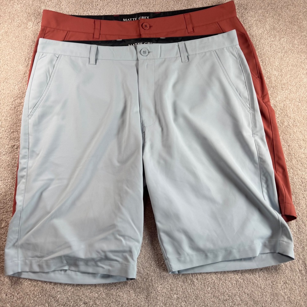 Matte Grey Men Performance Golf Shorts Size 38 Lot of 2 Blue Red Solid Polyester